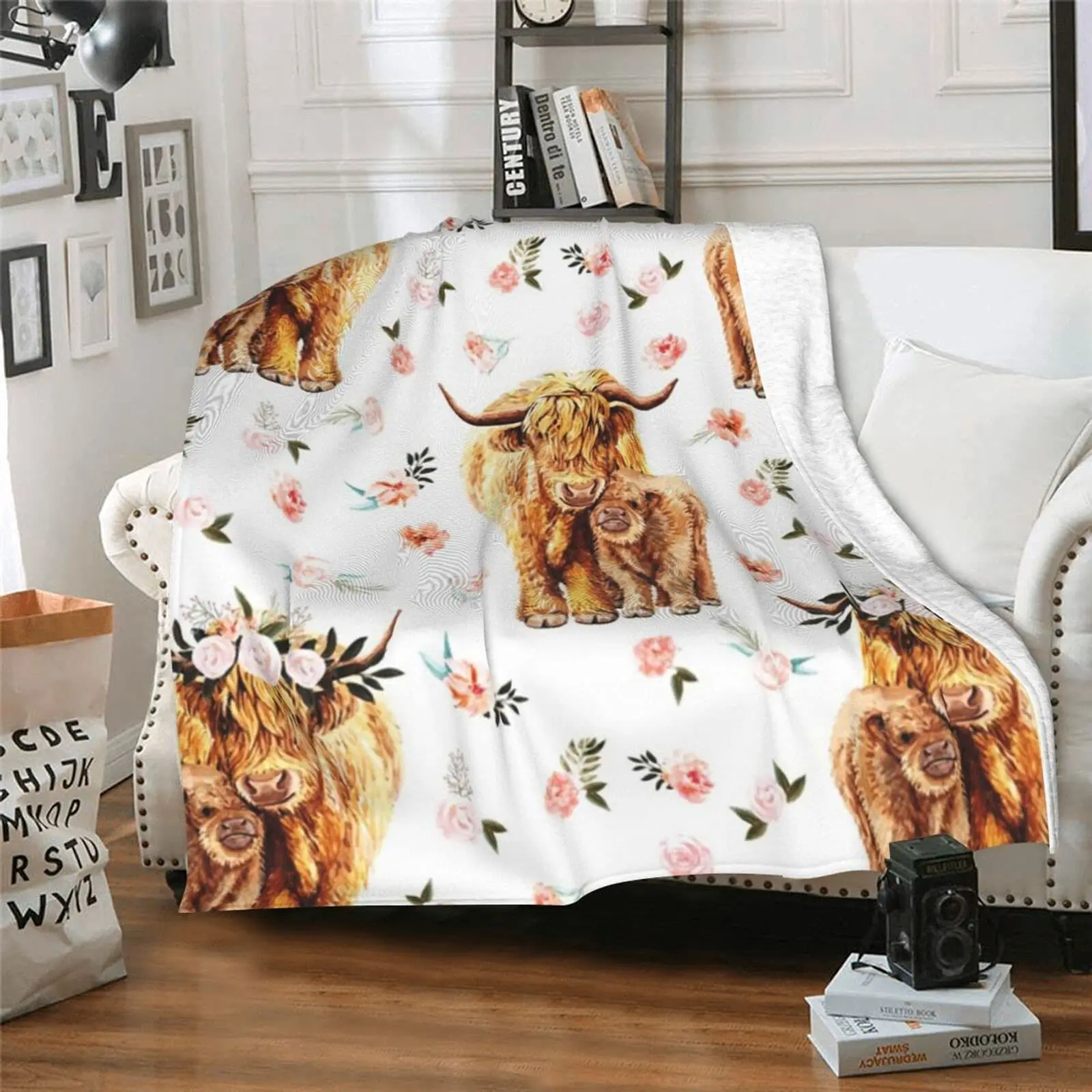 Highland Home Textiles - Одеяло с изображением коровы Хайленд, постельное