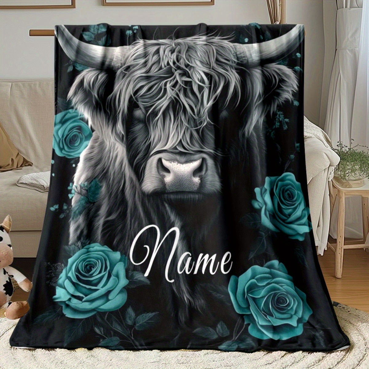 Highland Home Textiles - Персонализированный плед с изображением высокогорной коровы,