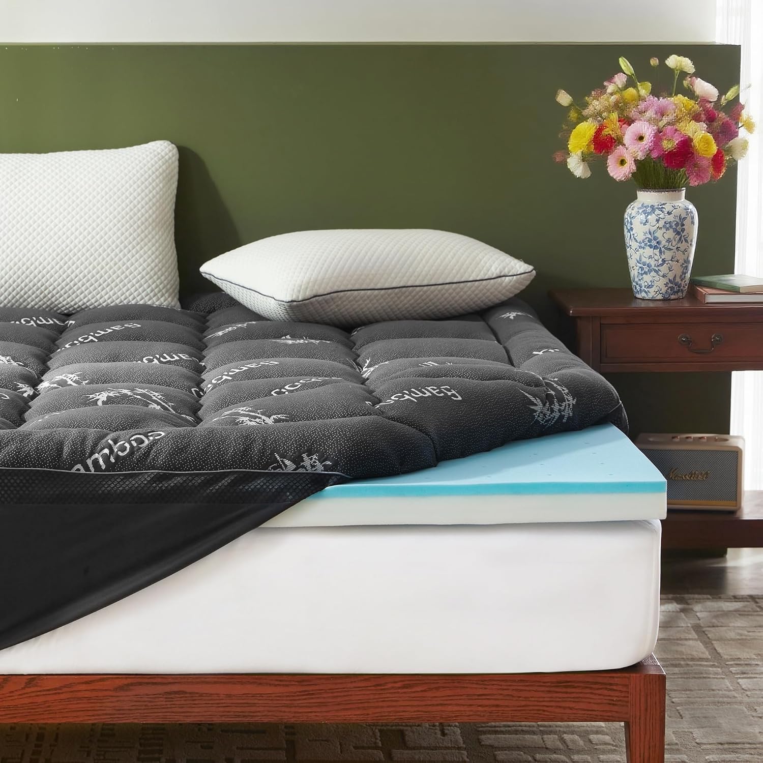 Memory Foam Topper - 4-дюймовый двухслойный наматрасник из пены с