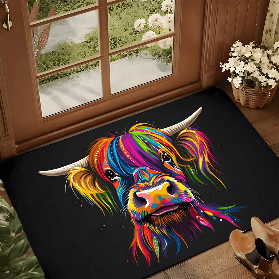 Highland Home Textiles - Яркий коврик с изображением шотландской коровы