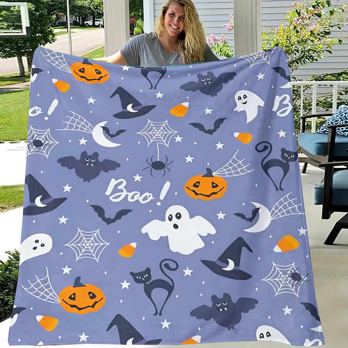 Home Textiles Super Soft - Хэллоуинское одеяло с изображением тыквы, кота,